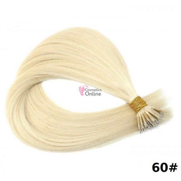 Extensii din Par Natural Remy Nano Ring dreapta Light Blonde de 60 cm, cu 50 de bucati Cod NR2460